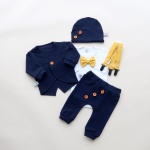 Komplet granat z guziczkami i musztarda - frak, body, baggy i szelki oraz czapka