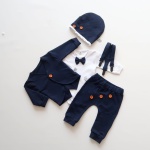 Komplet granat z guziczkami - frak, body, baggy i szelki oraz czapka zimowa