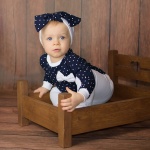 Komplet groszki na granacie z kokardką - body+legginsy+opaska  