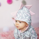 Dino Blouse feathers on gray with hood