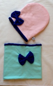 Mint-pink with navy blue set - cap and chimney scarf