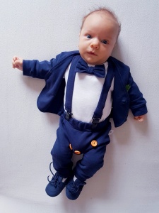 Komplet granat z guziczkami - frak, body, baggy i szelki 