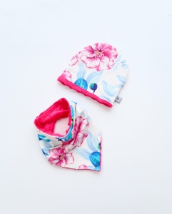 Komplet koliberki i fuksja - czapka i chusta