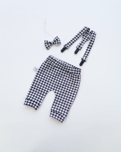 Komplet pepitka - baggy, mucha i szelki  