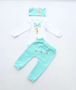 Komplet z koroną na roczek aqua - baggy, body i korona 
