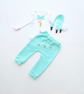 Komplet na roczek aqua - baggy, body i szelki
