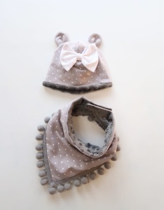 Gray and spots set with small ears - cap and chimney scarf (1)