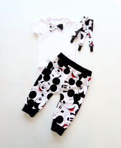 Komplet Miki - baggy i body z muchą oraz szelki