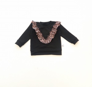 Bluza z falbanką czerń i panterka