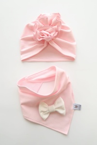 Komplet róż pudrowy - turban i chusta    
