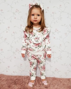 Komplet bukieciki róż z falbankami - bluza, legginsy i opaska