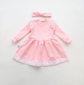 Komplet róż z koronką - sukienka i opaska  