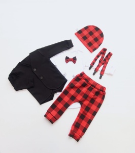 Black-red squared set - coat, body, trousers and braces (1)