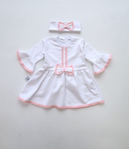 Komplet - sukienka biel z koronką długi rękaw i opaska 2