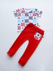 Sea set with red  - trousers + blouse