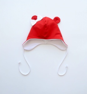 Czapka z uszami wiązana czerwień i biel