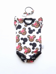 Komplet panterka z kokardką - body rękawek motylek i opaska bezuciskowa