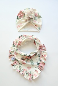 Letni komplet bukieciki róż - turban i chusta  z falbankami 