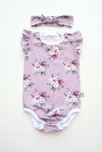 Komplet akwarelowe kwiaty lawenda - body i opaska   