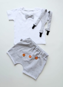 Gray with buttons set  - trousers, body with bowtie and braces (1)