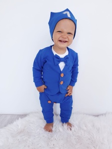 Komplet chaber na roczek - frak, baggy, body krótki rękaw, szelki i korona  