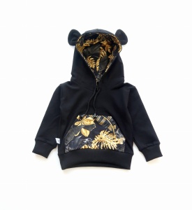 Bluza z kapturem złote liście i czerń 