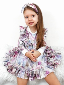 Komplet zimowe kwiaty - sukienka i opaska  