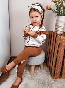 Komplet ptaszki z  karmelem - bluza bomberka i legginsy     