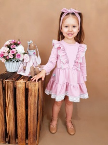 Sukienka róż kwarcowy  z białą koronką  