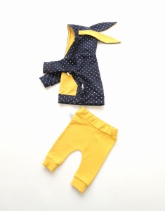 Komplet króliczek groszki i musztarda  - legginsy i bluza na zamek
