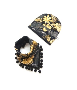 Komplet złote liście -  czapka i chusta   