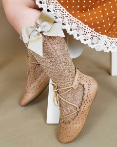 Podkolanówki karmel pudrowy z kokardą - 6-12 miesięcy (12cm)    