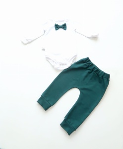 Komplet zieleń butelkowa - body długi rękaw  i baggy  