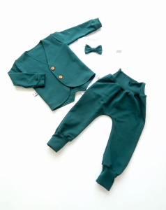 Komplet zieleń butelkowa - frak, body i baggy bezuciskowe 