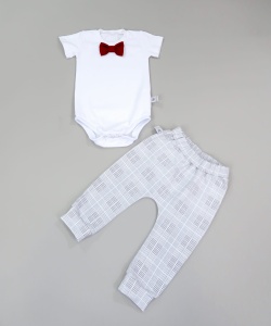 Komplet krata Glen i bordo - body krótki rękaw i baggy 