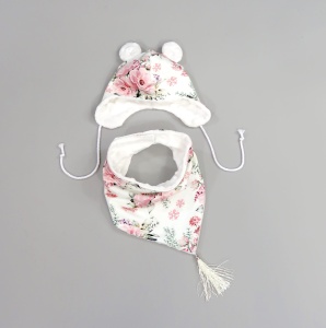 Komplet bukieciki róż z uszami - czapka i chusta   