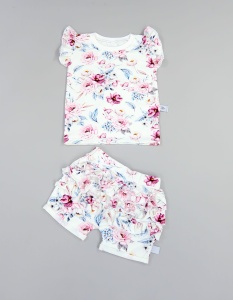 Komplet akwarelowe kwiaty 2 - koszulka i spodenki z falbankami  