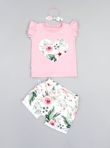 Komplet kwiaty w ogrodzie i róż kwarcowy 2 - koszulka, spodenki  i opaska