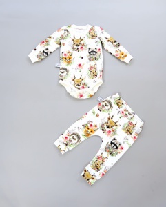 Komplet zwierzątka w kwiatach - body i legginsy   