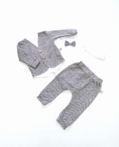 Komplet jodełka - frak, body długi rękaw, baggy  