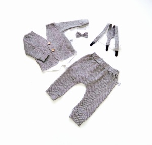 Komplet jodełka - frak, body, baggy i szelki  