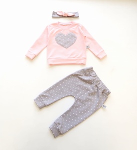Komplet groszki - bluza+ legginsy + opaska 