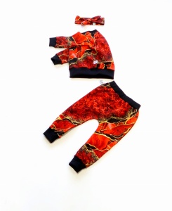 Komplet czerwony marmurek - bluza bomberka, legginsy i opaska  