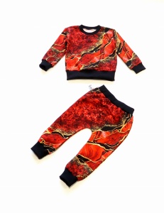 Komplet czerwony marmurek - bluza i baggy    