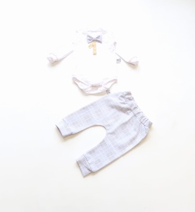 Komplet krata glen na roczek - baggy i body z muchą    