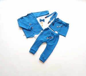 Komplet chaber z guziczkami na roczek - frak, body, baggy, szorty i szelki