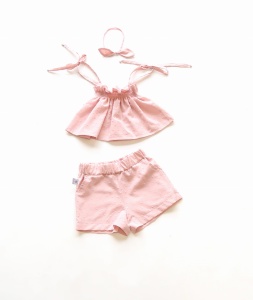 Komplet róż kwarcowy batyst  - koszulka, spodenki i opaska bezuciskowa