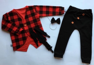 Komplet krata i czerń - frak, mucha, baggy i szelki  