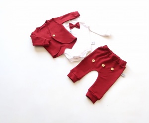 Komplet bordo z guziczkami  - frak, body, baggy   