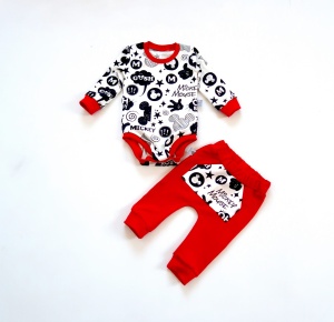Komplet Miki logo z czerwienią - baggy i body  